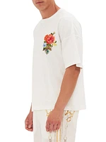 Floral-Embroidered Cotton Oversized T-Shirt