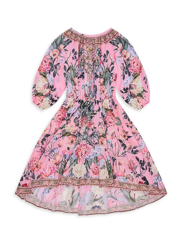 Little Girl's & Floral Cotton A-Line Dress