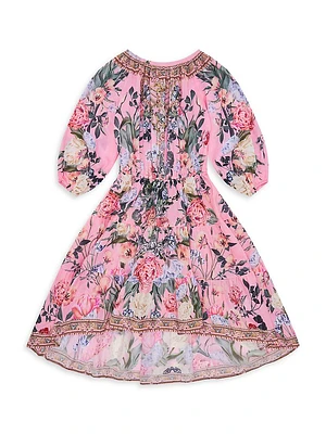 Little Girl's & Floral Cotton A-Line Dress