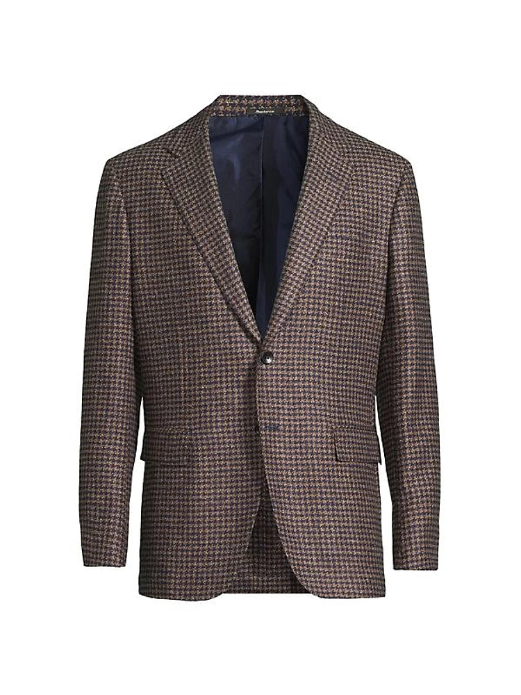 Houndstooth Wool-Blend Two-Button Jacket