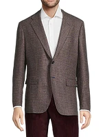 Houndstooth Wool-Blend Two-Button Jacket