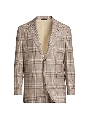 Plaid Wool-Blend Two-Button Jacket