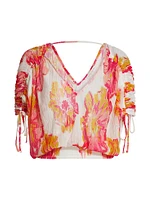 Frances Floral Plissé Drawstring Top