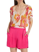 Frances Floral Plissé Drawstring Top