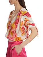 Frances Floral Plissé Drawstring Top