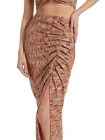 Mable Chevron Ruched Midi-Skirt