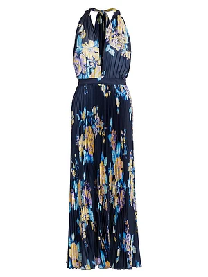 Moderniste Floral Plissé Halter Gown