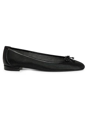 Arabella Leather-Trimmed Mesh Ballet Flats