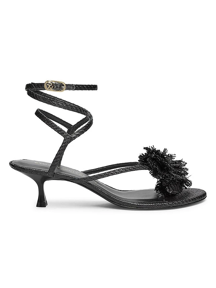 Belize Floral-Appliquéd 50MM Raffia Ankle-Wrap Sandals