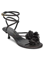 Belize Floral-Appliquéd 50MM Raffia Ankle-Wrap Sandals