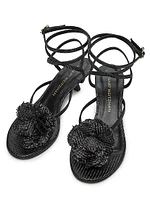 Belize Floral-Appliquéd 50MM Raffia Ankle-Wrap Sandals