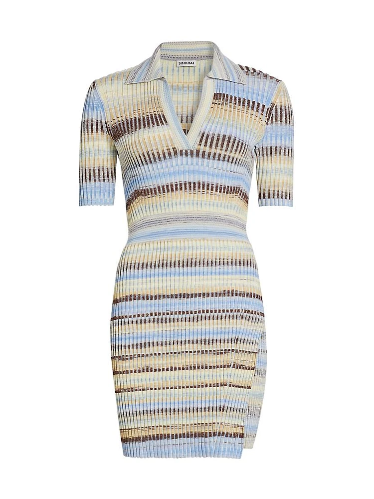 Solana Stripe Rib-Knit Polo Minidress