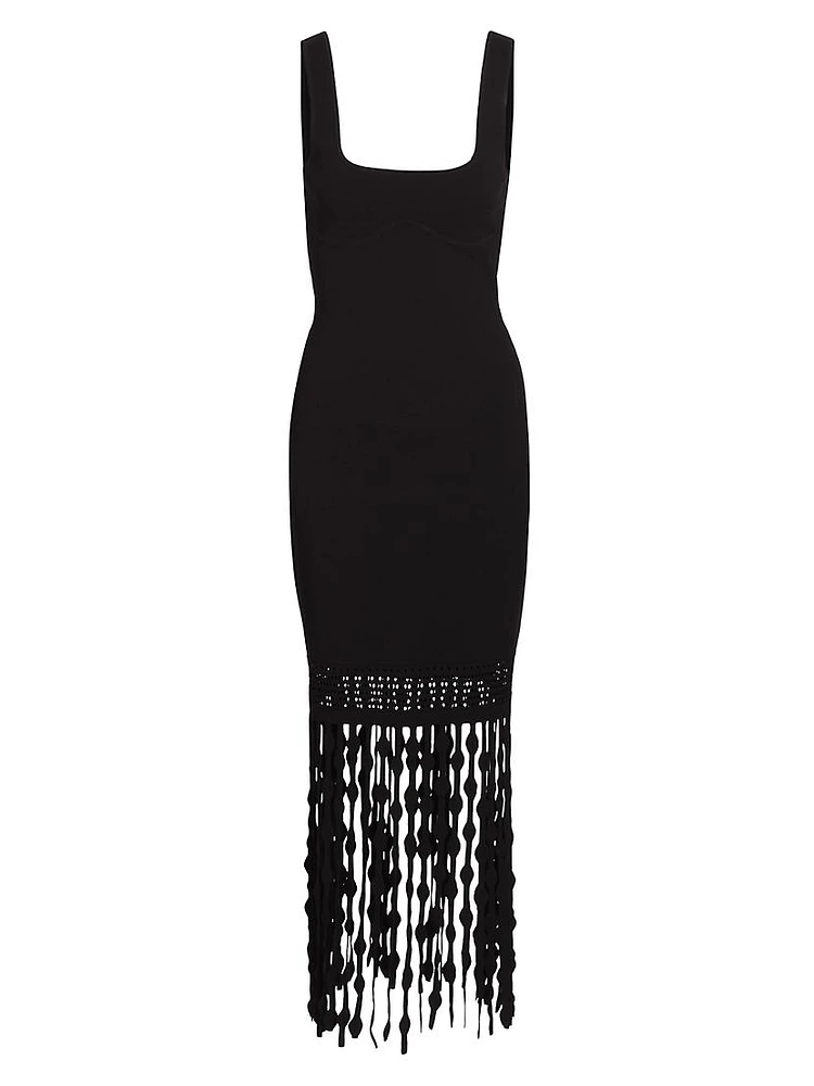 Signa Lattice Fringe Midi-Dress