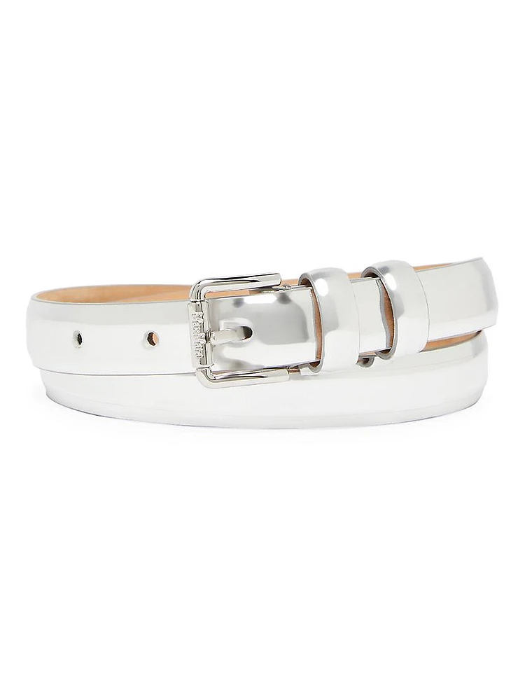 Mirror-Buckle Leather Belt