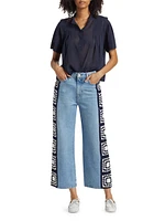 Le Jane Crocheted Crop Wide-Leg Jeans