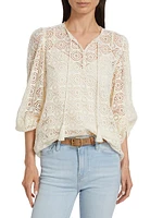 Geometric Lace Tassel Blouse