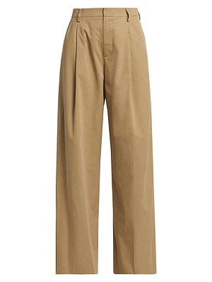 Pleated Cotton Wide-Leg Pants