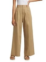 Pleated Cotton Wide-Leg Pants