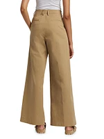 Pleated Cotton Wide-Leg Pants