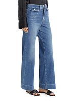 Patch-Pocket Slim Palazzo Jeans