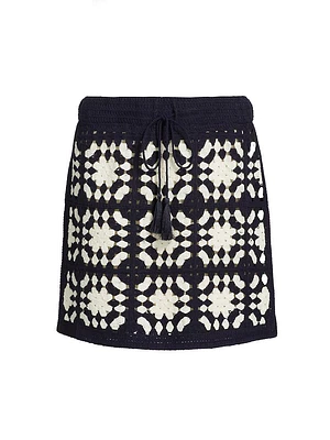 Crochet Tassel Drawstring Miniskirt