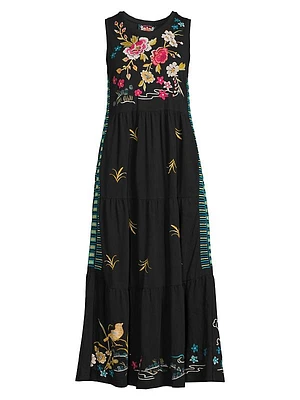 Celina Embroidered Tiered Midi Dress