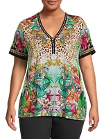 Janie Baroque Leopard Short-Sleeve Top