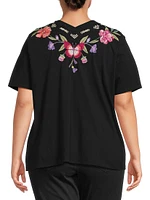 Dacie Floral-Embroidered Henley Top