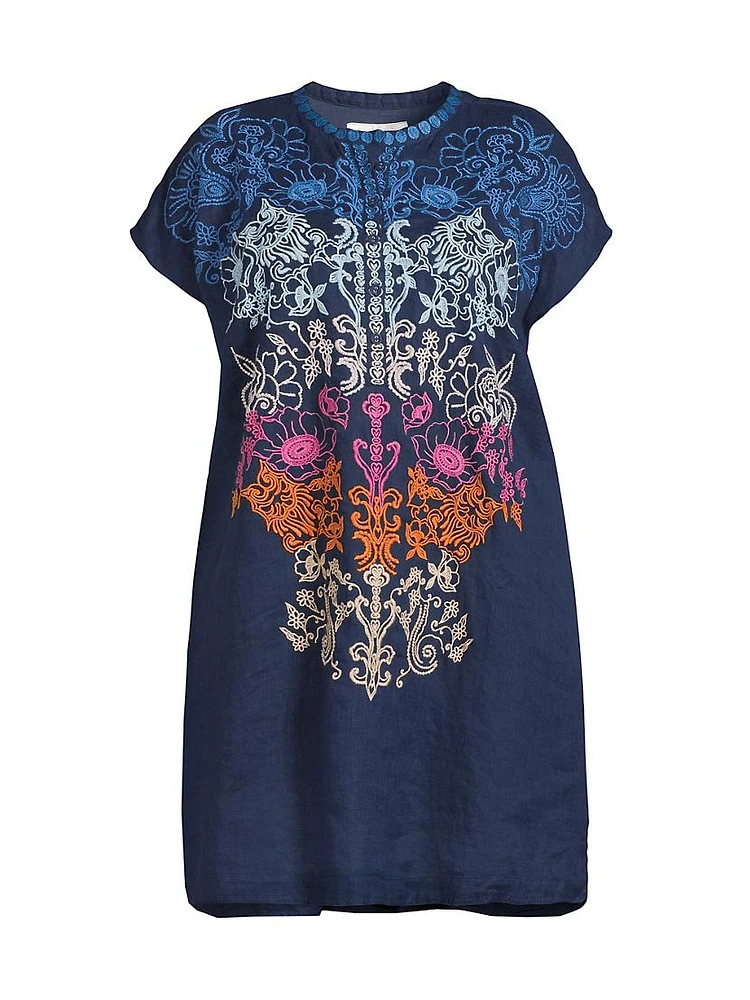 Plus Mishti Embroidered Linen Minidress