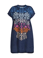 Plus Mishti Embroidered Linen Minidress