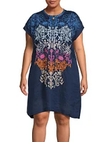 Plus Mishti Embroidered Linen Minidress