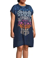 Plus Mishti Embroidered Linen Minidress