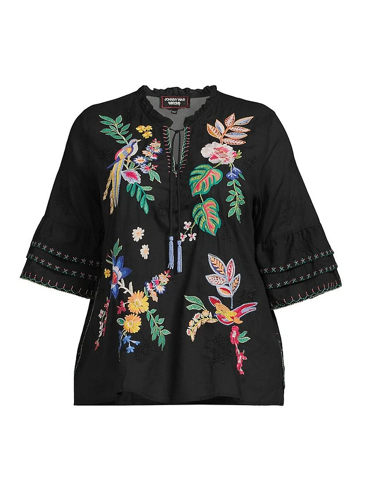 Jeanette Cotton Floral-Embroidered Blouse