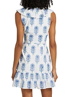 Novi Poppy-Embroidered Cotton Wrap Minidress