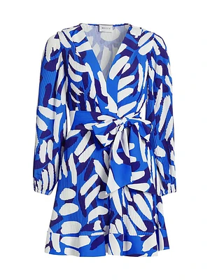 Liv Brushstroke Pleated Tie-Waist Minidress