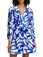 Liv Brushstroke Pleated Tie-Waist Minidress