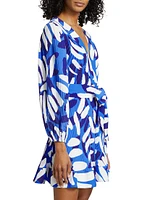 Liv Brushstroke Pleated Tie-Waist Minidress