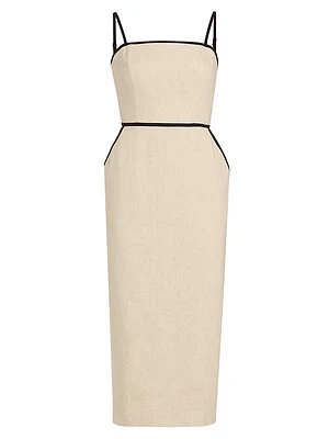 Milly Amara Linen-Blend Contrast Midi-Dress