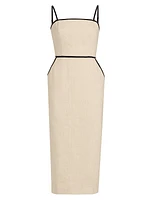 Milly Amara Linen-Blend Contrast Midi-Dress