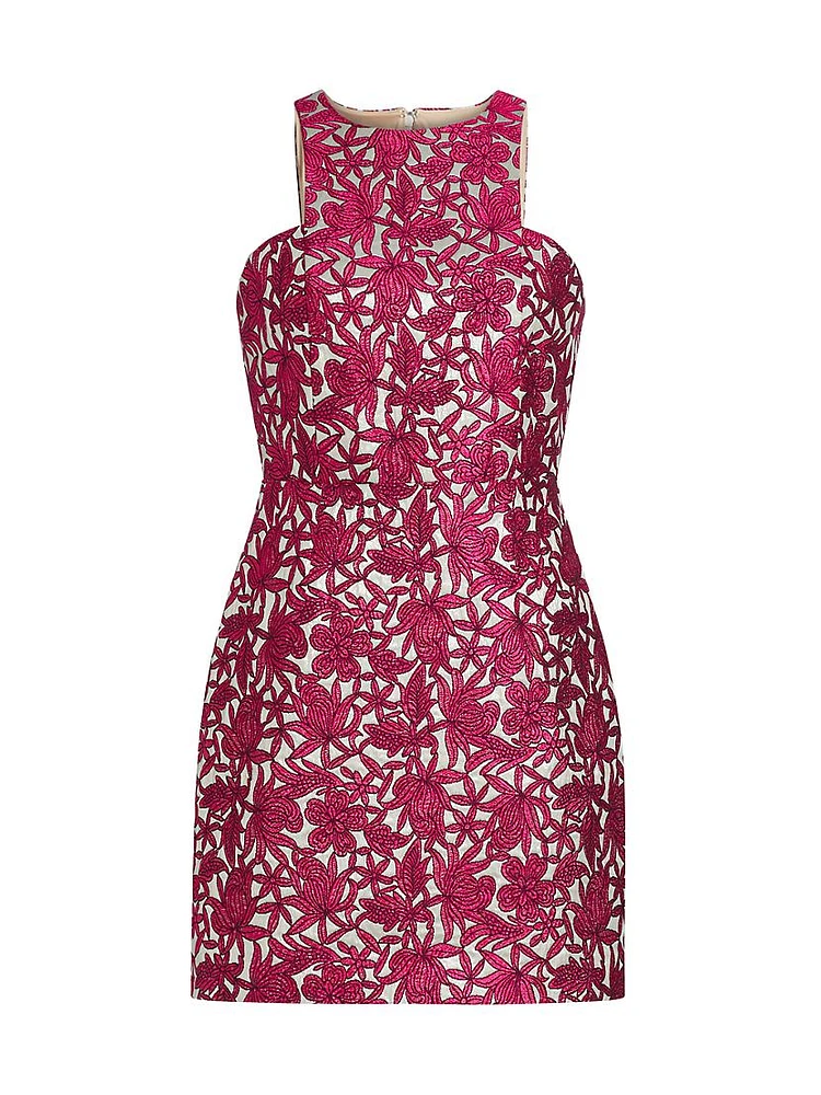 Floral Jacquard Halter Minidress