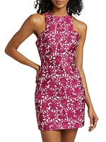 Floral Jacquard Halter Minidress