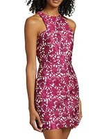 Floral Jacquard Halter Minidress