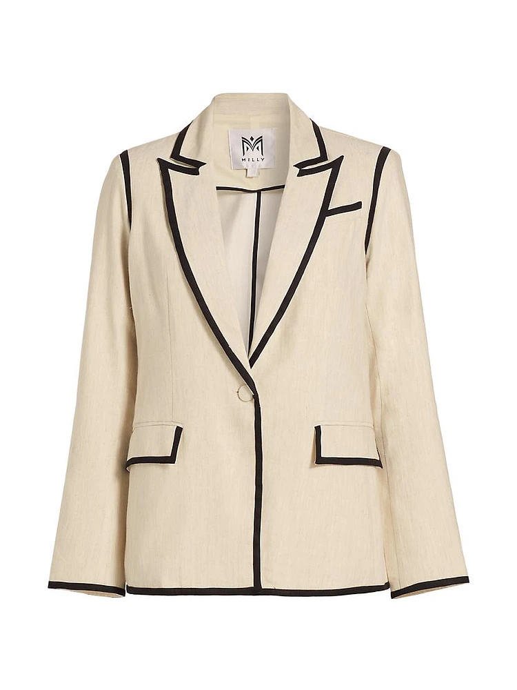 Solid Linen-Blend One-Button Blazer