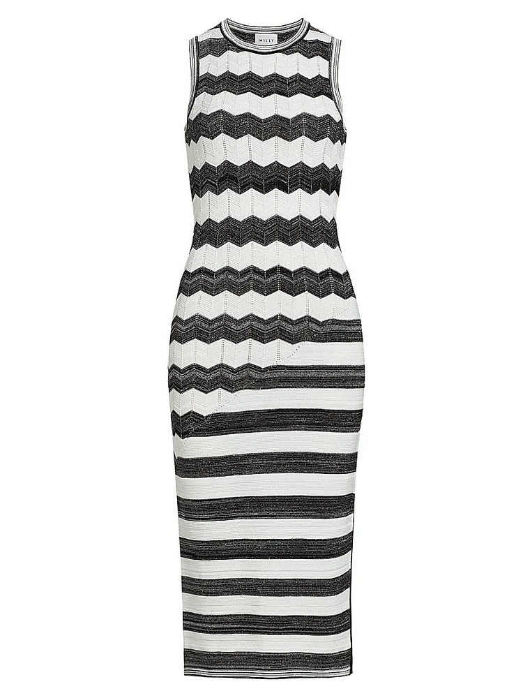 Asymmetric Zig-Zag Knit Midi-Dress