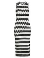 Asymmetric Zig-Zag Knit Midi-Dress