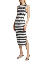 Asymmetric Zig-Zag Knit Midi-Dress