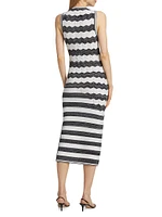 Asymmetric Zig-Zag Knit Midi-Dress