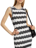 Asymmetric Zig-Zag Knit Midi-Dress