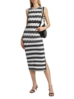 Asymmetric Zig-Zag Knit Midi-Dress