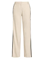 Contrast Linen-Blend Straight-Leg Pants